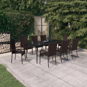 3099406 vidaXL Set mobilier de grădină, 9 piese, maro și negru