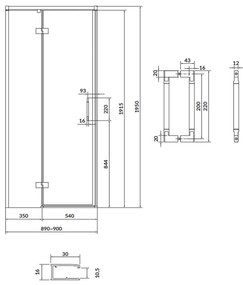 Usa sticla dus batanta 90x195 cm profil negru Cersanit Larga, montare stanga 900x1950 mm, Stanga, Negru mat