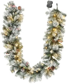 HOMCOM Ghirlanda de Crăciun Ø25x183 cm cu 50 de Lumini LED, Conuri de Pin și Boabe | Aosom Romania