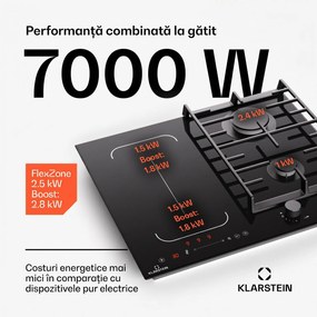 Klarstein MultiChef 4, plită cu inducție și gaz, 4 zone de gătit, 2 arzătoare cu gaz, 2 plite cu inducție, FlexZone