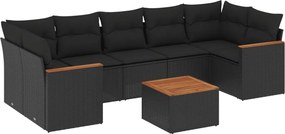 vidaXL Set mobilier de grădină cu perne, 8 piese, negru, poliratan