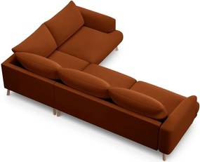 Colțar teracotă cu tapițerie din catifea (cu colț pe partea dreaptă/în formă de ”L”) Naomi – Micadoni