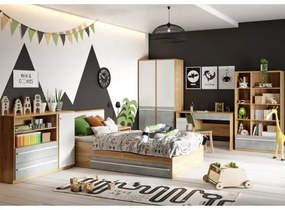 Comoda Piano Cu 1 Usa Si 2 Sertare, Stejar Nash, Alb Si Beton, 125 Cm