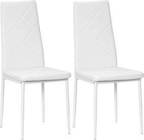 HOMCOM Set 2 Scaune de Sufragerie Tapițate cu Spătar Înalt, Picioare Antiderapante și Picioare din Oțel, 41x50x97 cm, Alb | Aosom Romania