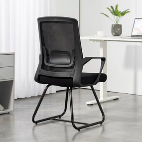 HOMCOM Scaun de Birou Fără Roți Ergonomic cu Brațe pentru Sala de Așteptare, Negru | Aosom Romania