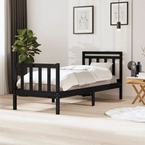 Cadru de pat Single, negru, 90x190 cm, lemn masiv