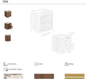 Noptiera din furnir de nuc cu blat marmura portelanata Walnut
