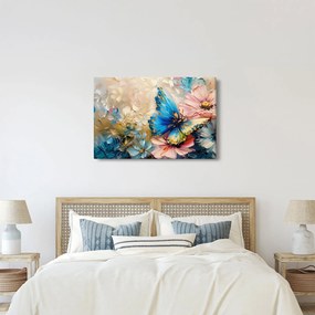 Tablou - Pictura de flori și fluturi (90x60 cm)