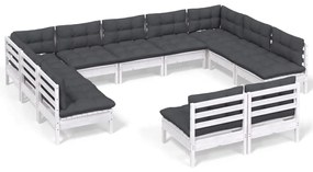 3097212 vidaXL Set mobilier de grădină cu perne, 11 piese, alb lemn masiv pin