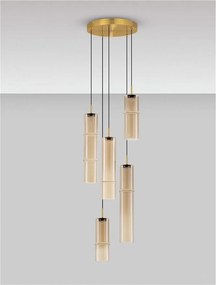 Lustra moderna cu 5 pendule LED, Metal, Sticla, Cognac, SANO