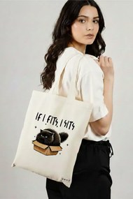 Sacosa de Panza pentru Cumparaturi, Geanta Tote, model If I fits I sits 38 x 34.5 cm, Alba, BEKZ®