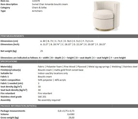 Fotoliu pivotant design elegant Amanda, boucle crem 115379 HZ