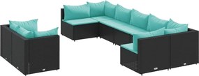 vidaXL Set mobilier de grădină cu perne, 9 piese, negru, poliratan