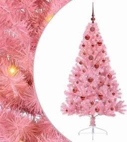 vidaXL Pom de Crăciun artificial pre-iluminat Roz 150 cm PVC