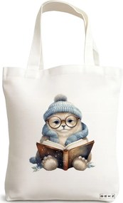 Sacosa de Panza pentru Cumparaturi, Geanta Tote, model Reading puppy 9 38 x 34.5 cm, Alba, BEKZ®