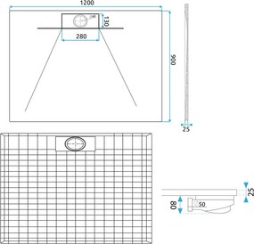 Cadita de dus Bazalt Long 90x120 cm alb