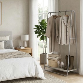 HOMCOM Cuier 3-în-1 cu raft pentru încălțăminte, bare superioare și laterale, structură metalică, natural și gri | Aosom Romania