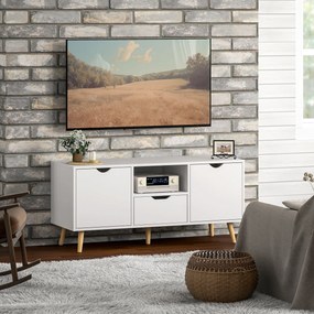 HOMCOM Mobilier TV de 50" cu Sertar, Raft Deschis și 2 Dulapuri, Mobilier TV cu 5 Picioare din Lemn, 110x40x50 cm, Alb | Aosom Romania
