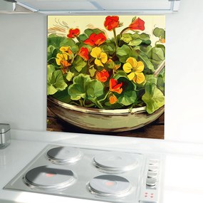 Panou Sticla Bucatarie, 60x60cm, Protectie aragaz, Antistropi, Termorezistent, Alimente, Legume, Flower Food