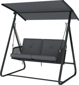 Outsunny Balansoar de grădină pentru 2 persoane din rășină împletită, leagăn exterior cu acoperiș reglabil și pernă groasă, gri | Aosom Romania