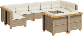vidaXL Set canapele de grădină, 9 piese, cu perne, bej, poliratan
