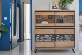 Vitrină stejar masiv Edge Personalizabilă, 148 × 42 × 155 cm - Tabac