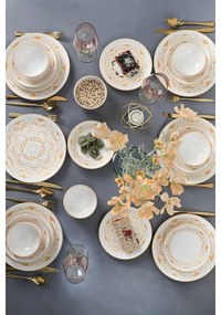 Set veselă 24 piese din ceramică, alb cu accente aurii