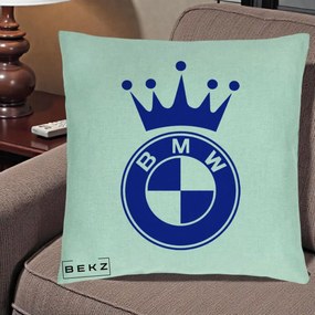 Perna Personalizata cu emblema BMW si Coroana, 40x40 cm, Verde Menta, Husa Detasabila, Perna Inclusa, BEKZ®