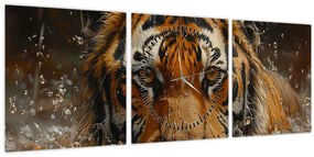 Tablou - Portret de tigru în apă (cu ceas) (90x30 cm)