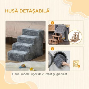 PawHut Scăriță pentru Câini Portabilă cu 4 Trepte, Scară pentru Animale Domestice, 60x35x44 cm, Gri Deschis | Aosom Romania