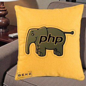 Perna Personalizata PHP Elephant, 40x40 cm, Galben, Husa Detasabila, Perna Inclusa, BEKZ®