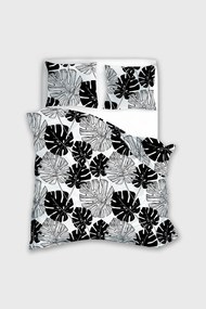 Lenjerie de pat din microfibră Harmony Monstera alb-negru 220x200 cm
