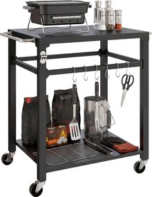 Outsunny Servantă de grădină cărucior de grătar pe roți cu cârlige, mânere, roți blocabile, 90,5x55x88 cm, negru | Aosom Romania