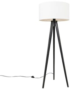 Lampă de podea cu trepied negru cu abajur alb 50 cm - Tripod Classic