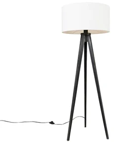 Lampă de podea cu trepied negru cu abajur alb 50 cm - Tripod Classic