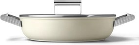 Oală joasă cu capac Smeg DPF2812CRM, 28 cm, 4,3 l, acoperire ceramică antiaderentă, potrivită pentru cuptor până la 250 °C, fără PFAS, compatibilă cu plitele cu inducție, culoare crem