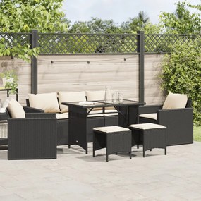 vidaXL Set mobilier de grădină cu perne, 6 piese, negru, poliratan