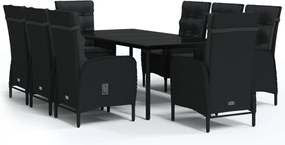 vidaXL Set mobilier de grădină cu perne, 9 piese, negru