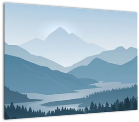 Tablou pe sticlă - Munții cu privirea graficeanului (70x50 cm)