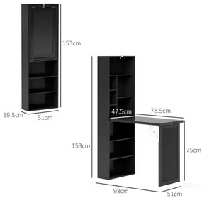 HOMCOM Birou Modern Pliabil cu Bibliotecă și Tablă, din Lemn și Metal, 98x51x153 cm, Negru | Aosom Romania