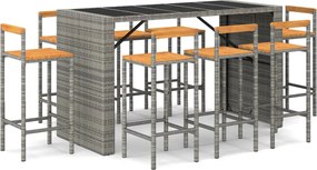 vidaXL Set bar pentru grădină, 9 piese, gri, poliratan/lemn acacia