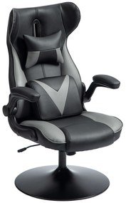 Vinsetto Scaun de gaming cu funcție de leagăn, scaun rotativ, reglabil pe înălțime, scaun tapițat, metal, 67 x 71 x 112 cm, Gri | Aosom Romania