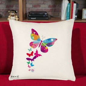 Perna Decorativa Fluturi Splash, 40x40 cm, Crem Reliefat, Husa Detasabila, Perna Inclusa, BEKZ®