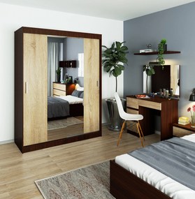 Dulap de haine Clotilde  (wenge + stejar sonoma) (cu oglindă). 1069415