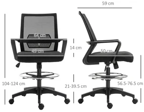 Vinsetto Scaun de Birou Reglabil pe Înălțime cu Suport pentru Picioare, Negru | Aosom Romania