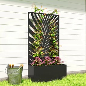 Outsunny pat înălțat jardiniere cu paravan ghiveci metalic, spalier de grădină 61 x 23 x 113 cm | Aosom Romania