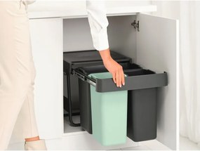 Cos colectare selectiva Brabantia Sort&Go 1008864, 2x10 L+20 L, Materiale ecologice, Economie de spatiu, Gri închis/Verde