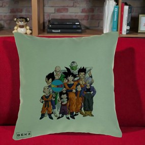 Perna Personalizata Dragon Ball Z Grup Complet, 40x40 cm, Verde, Husa Detasabila, Perna Inclusa, BEKZ®