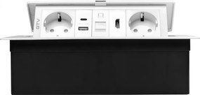 Priza incorporabila in blat Multi Soft GTV, 2 prize Schuko, USB A + C, HDMI, RJ45, alb, 240 x 120 mm Aluminiu Plastic, Alb, L:240 mm; l:120 mm; H:73