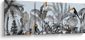 Tablou - Animale în pădurea tropicală (cu ceas) (90x30 cm)
